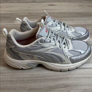 Puma Silver and White Sneakers women’s size 6.5